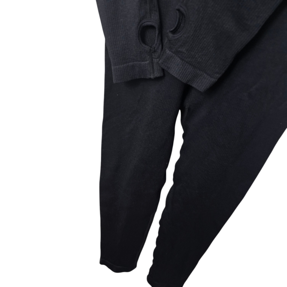 OQQ Black Ribbed Fitted Stretch Long Sleeves Jumpsuit XL - Picture 6 of 7